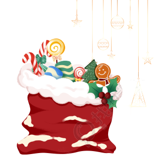 圣诞节装满糖果的红色礼品袋插画