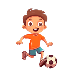 小男孩欢乐踢足球插画