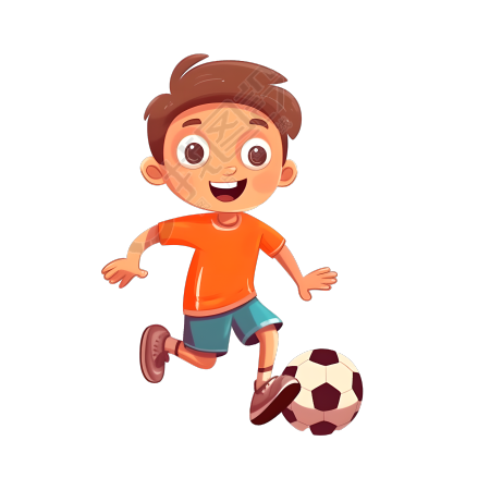 小男孩欢乐踢足球插画