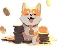 金币旁边的柴犬火柴狗素材