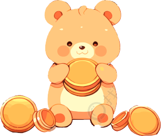 可爱小熊与金币插图素材
