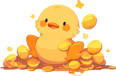 可爱黄鸭与金币插画设计素材