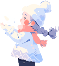 雪景小女孩美丽洁白插画设计素材