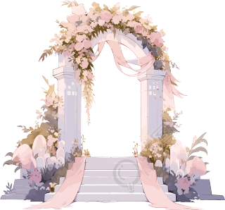 婚礼拱门唯美插画