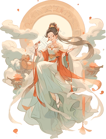 敦煌女神飞天姿态插画素材