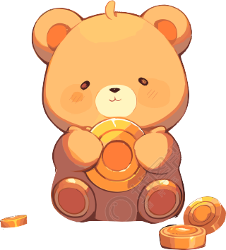可爱小熊抱着金币图案素材