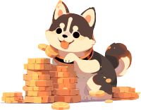金币旁边的柴犬火木卡通插画素材