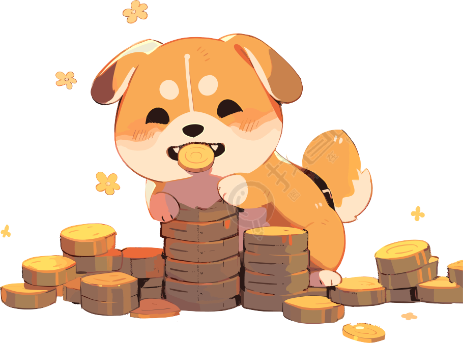 火柴狗与金币插画素材