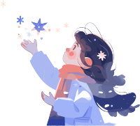 雪景小女孩雪花舞动的插画
