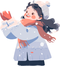 雪景小女孩缤纷雪花2D插画素材