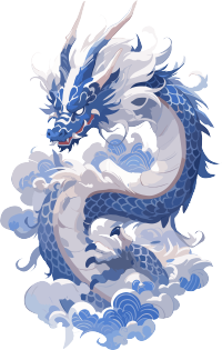 中国龙与蓝白瓷器平面插画