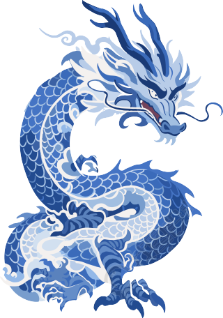 中国龙平面插画蓝白瓷器素材