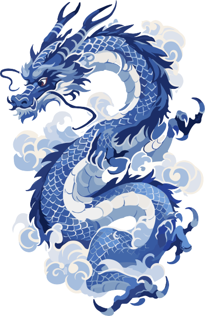 中国龙蓝白瓷器简约创意设计元素