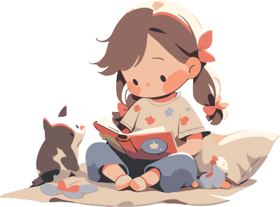 读书小女孩可爱插图