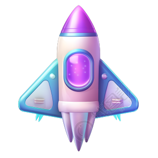 卡通火箭3D蓝紫渐变元素