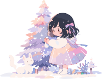 梦幻小女孩圣诞树卡通元素