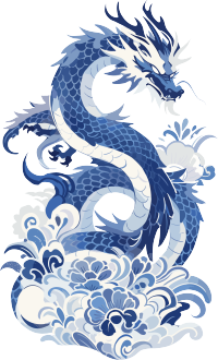 中国龙扁平插图蓝白瓷器素材