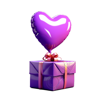 浪漫爱心气球与紫色礼盒
