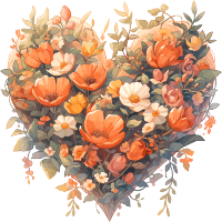 心形花朵多种颜色水彩画作品