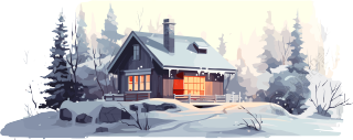 雪地上的安静小屋2D楼层平面图插画