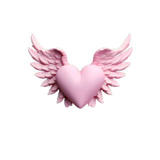 3D粉红心形翅膀飘浮