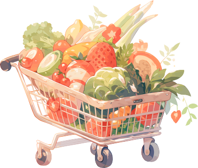 2D平面插画商业设计装满蔬菜水果的购物车