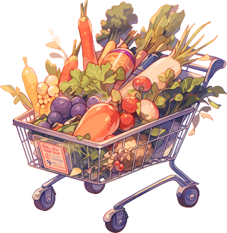 水果蔬菜购物车2D扁平插图