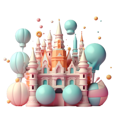 彩色城堡与过山车的梦幻主题元素