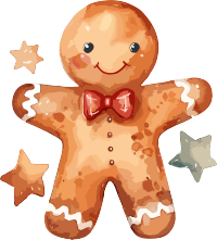 圣诞节插画透明背景的姜饼人带冬青叶