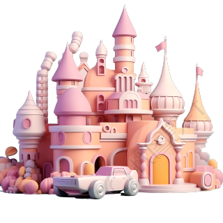 梦幻城堡过山车主题公园3D立体艺术