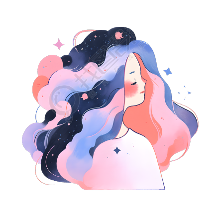 水彩女孩浪漫插图设计