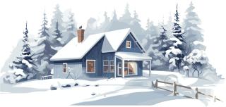 雪地上的安静小屋2D平面图插画