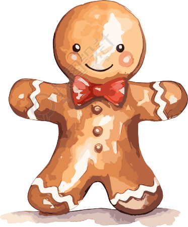 圣诞节插图透明背景的姜饼人和冬青