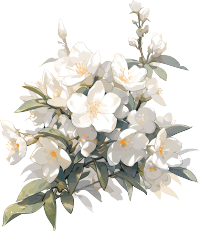 茉莉花与翡翠绿枝叶水彩画素材