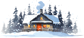 雪中的安静小屋2D平面图插画