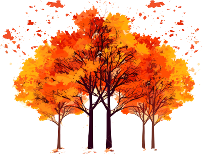 秋天白底橙色手绘大树带叶子插画
