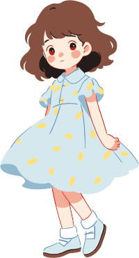 蓝裙子的可爱小女孩插画