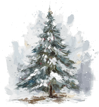 圣诞树油画插图