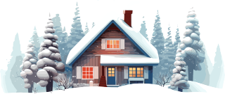 雪中静谧小屋2D平面图商业插图设计