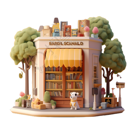 法国特色书店3D卡通模型