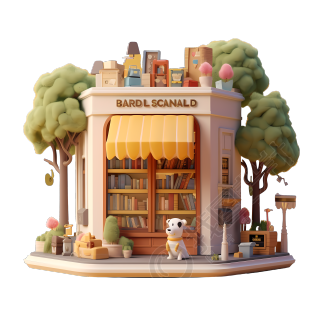 法国特色书店3D卡通模型
