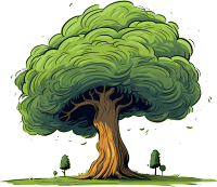 树和大量的草地萌萌的插画