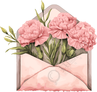 粉色康乃馨花在花束信封插图中