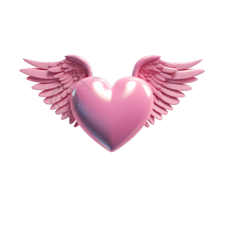 3D粉红色的心形带翅膀素材