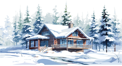 雪地上的宁静小房子