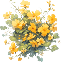 水彩绘画素材黄色花卉与绿色树枝