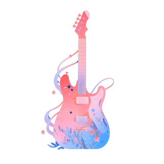 水彩风吉他透明背景插图