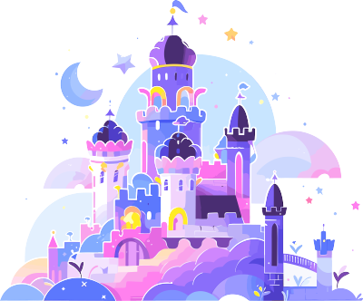 月球城堡建筑2D平面插画