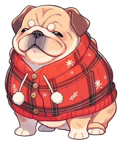 可爱小狗穿圣诞外套插画