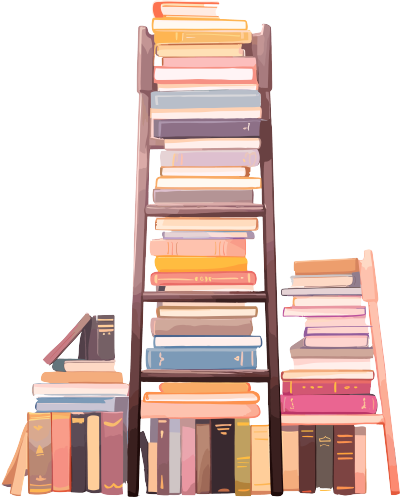 书本和梯子2D平面插图